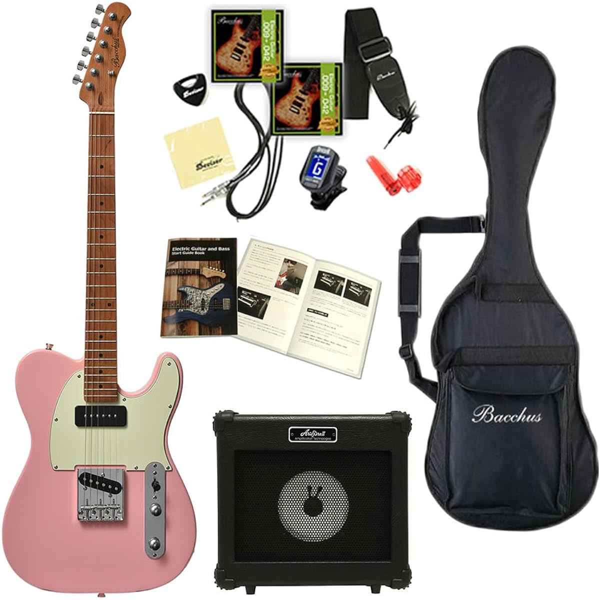 Bacchus BTE-2-RSM/M Electric Guitar Beginner Set with Roasted Maple Neck Telecaster Type Universe Series Electric BTE2 RSM Beginner (BLK)