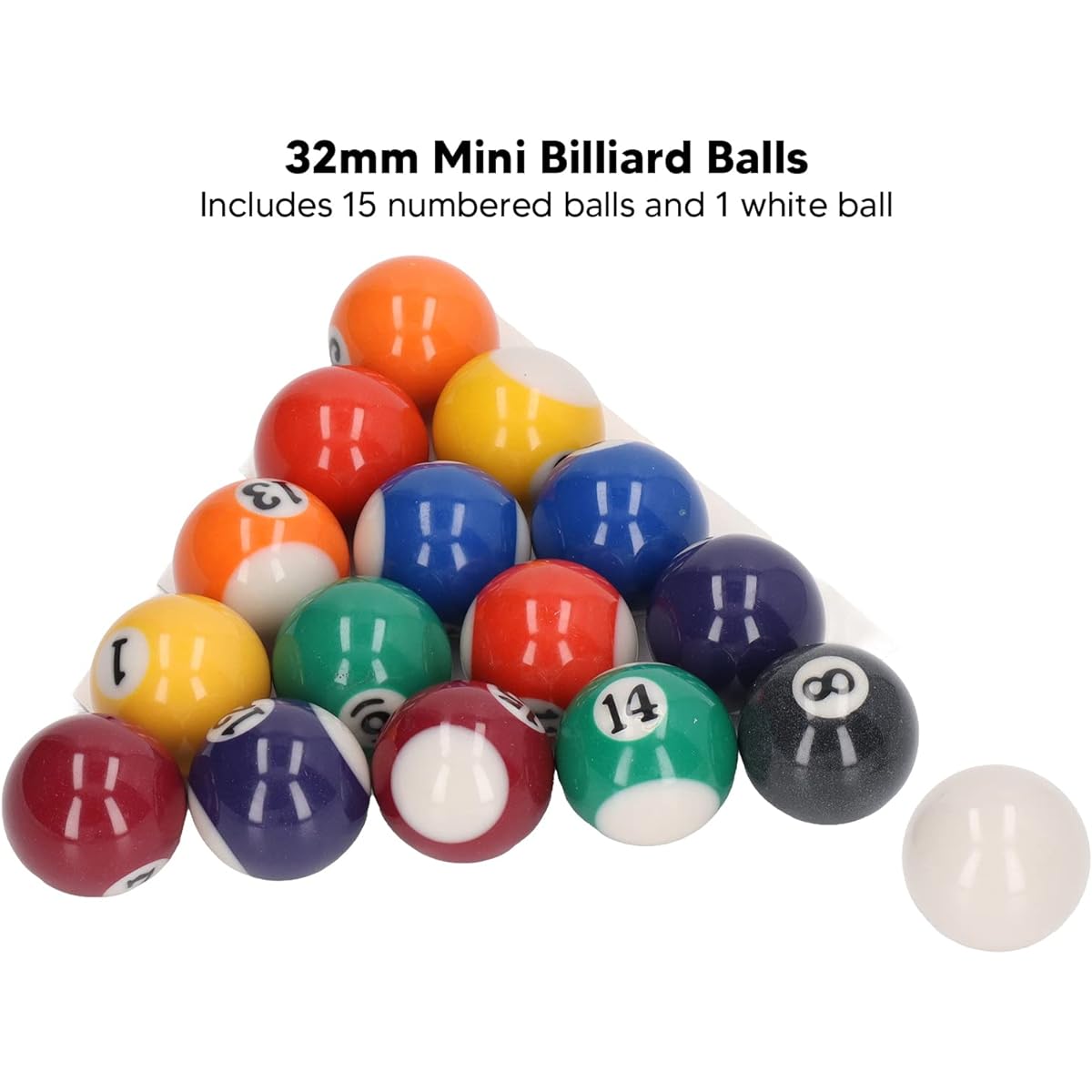 Alomejor Mini Billiard Balls Resin 32mm Small Billiard Table Balls Set Mini Billiard Ball Toys for Kids Game Room 16pcs