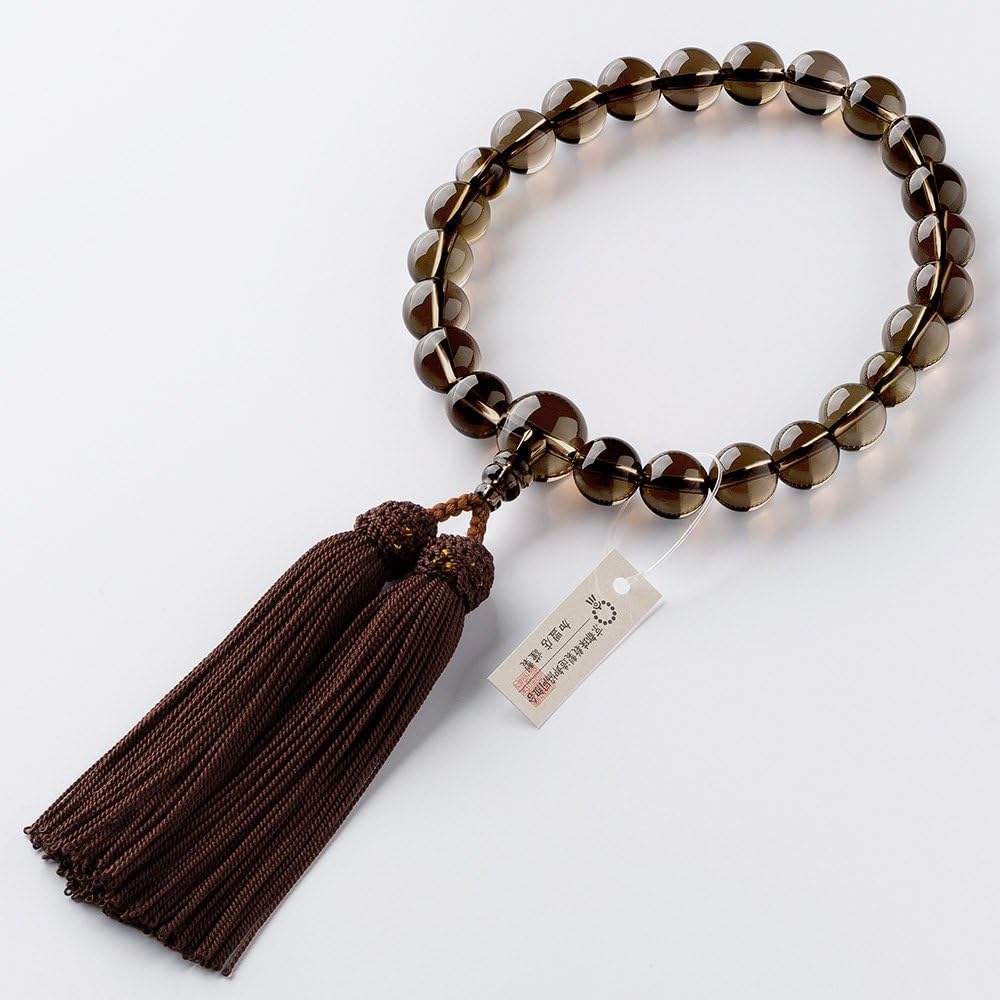 Buddhist altar store Takita Shoten Kyoto prayer beads for men, brown crystal, 22 beads, pure silk head tassel, beads bag included Men's prayer beads that can be used by all sects, certificate included
