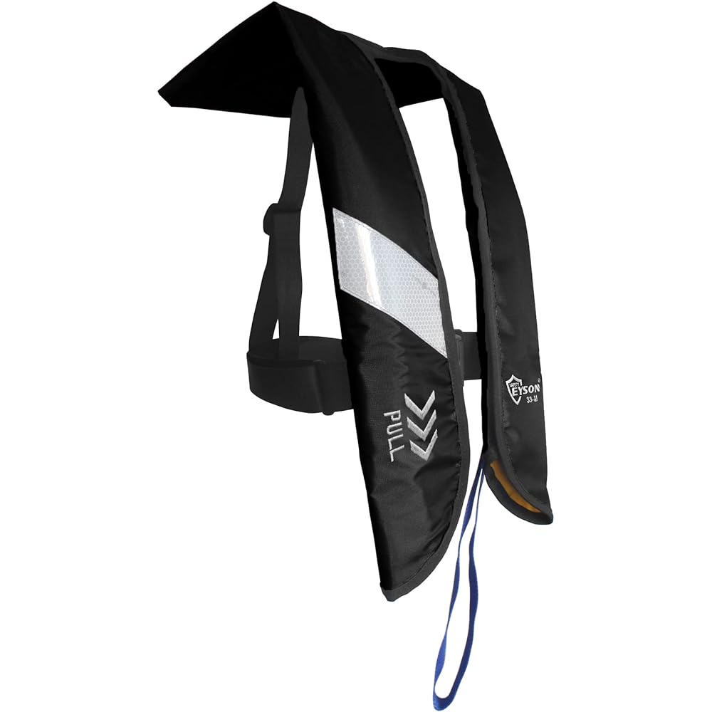 EYSON Life Jacket, Fishing Vest Type, Floating Vest, Life Jacket, Adults, CE Certification, Automatic Inflation, Manual Inflation, Sea, River Play, Unisex, Strong Buoyancy, Summer (Manual Black 1)