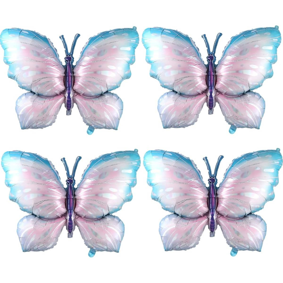 Butterfly Balloons 4pcs 40inch Blue Purple Butterfly Foil Mylar Balloons for Butterfly Theme Party Wedding Birthday Baby Shower Party Decorations (4 Butterflies)