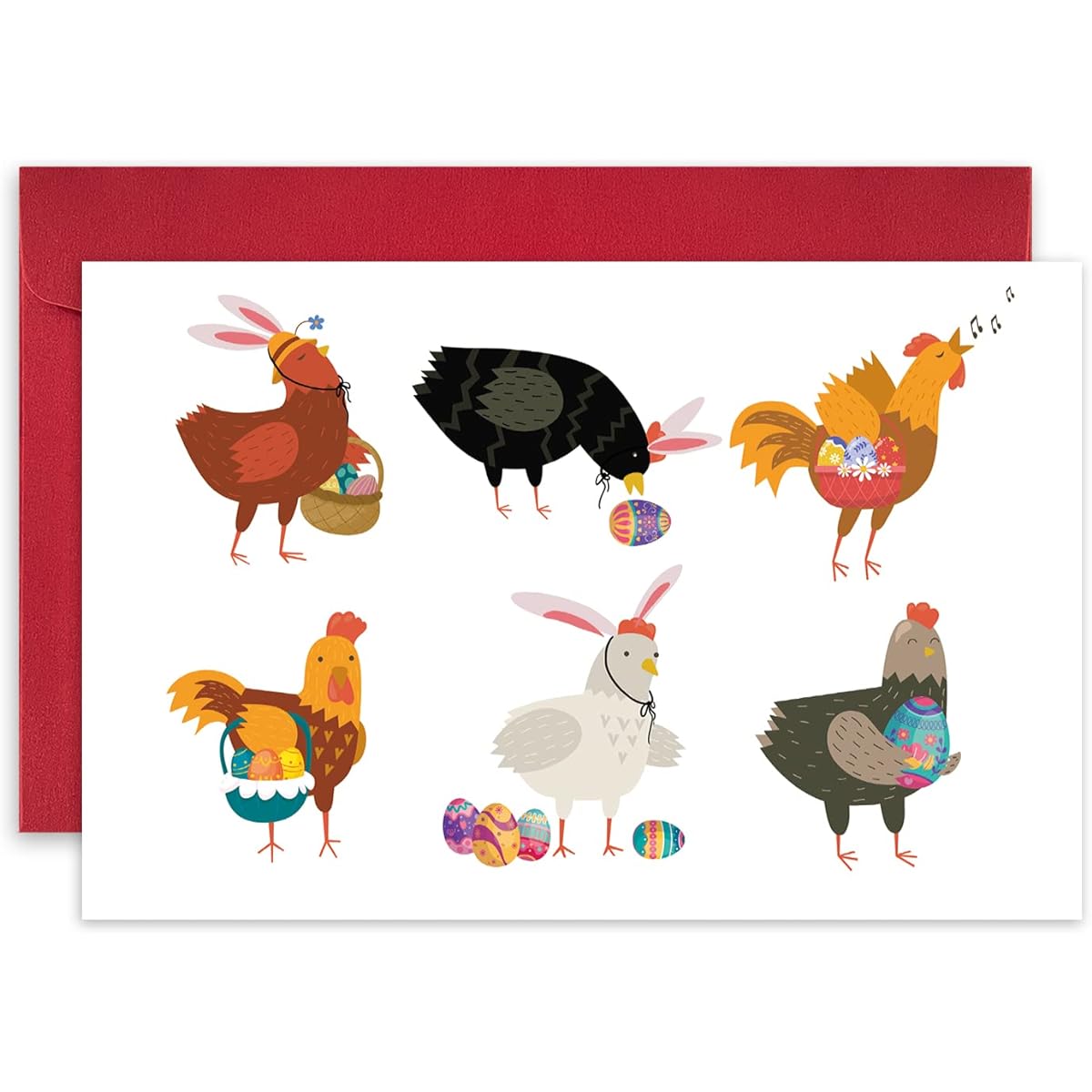 Leinessy Easter Chicken Holiday Card Funny Easter Greeting Card Cute Chicken Wearing Bunny Ears Easter Note Card