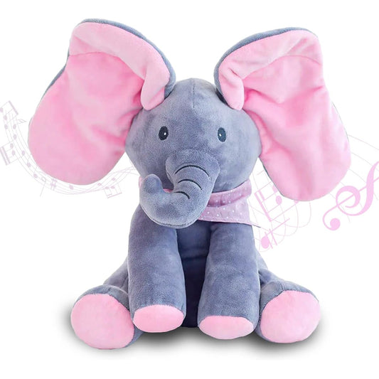 13MARCH Ellie the Elephant – Musical Peeky Elephant Toy – Interactive Animal Moving Ears – Hide and Seek Fun – Stuffed Elephant Baby Toy