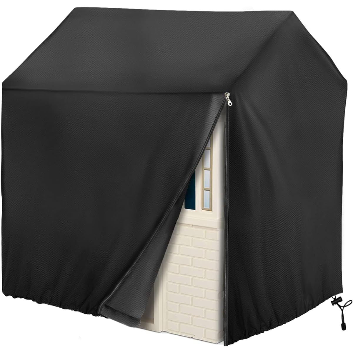 Outdoor Playhouse Cover for Kids, Wooden Playhouse Cover, 420D Oxford Fabric, Sun Protection, Waterproof, Fits Most Canopy Playhouses (Black)