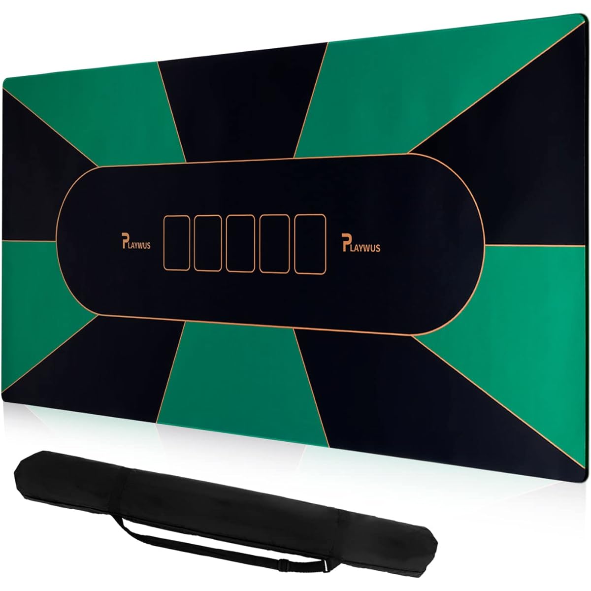PLAYWUS Poker Table Top Layout with Storage Bag for Poker Games 70 x 35 Inch Texas Hold'em Poker Rubber Mat Foldable Portable Poker Topper for Table (Green)
