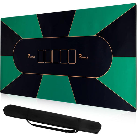 PLAYWUS Poker Table Top Layout with Storage Bag for Poker Games 70 x 35 Inch Texas Hold'em Poker Rubber Mat Foldable Portable Poker Topper for Table (Green)
