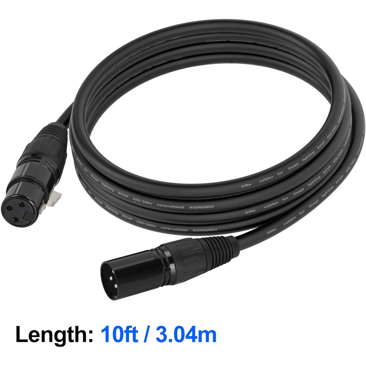 Gruolin DMX Cable 10ft 4 Pack 3m DMX Light Cable DMX Wire 3 Pin XLR Male to Female Stage Signal Cable with Metal Connector for DMX512 Stage & DJ Lighting Fixtures