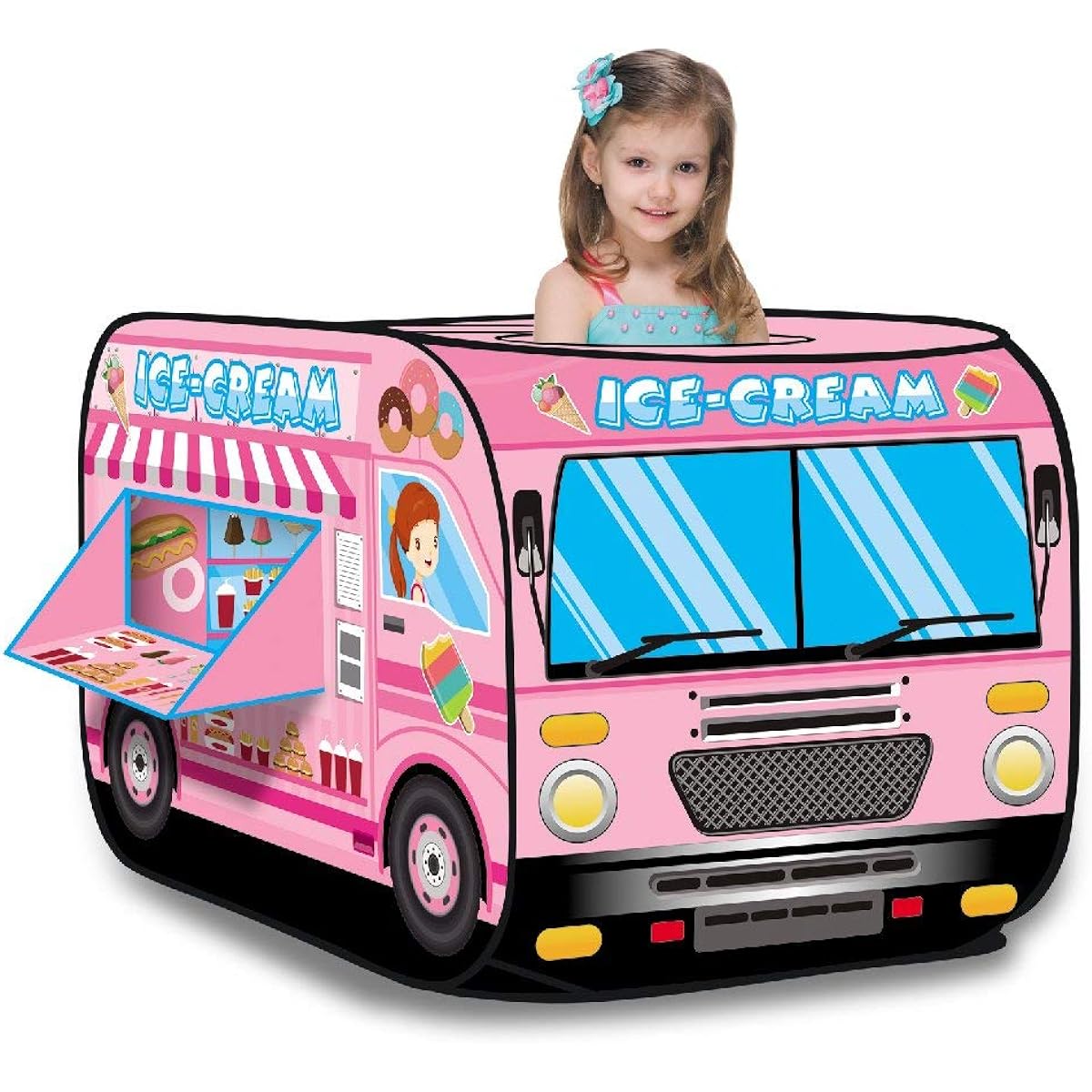 Ice Cream Truck Princess Pink Pop Up Play Tent - Foldable Indoor/Outdoor Playhouse for Kids