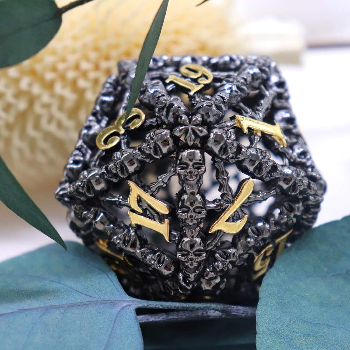 DND D20 Dice 40mm Large Hollow Metal Polyhedral Skullgalore Dice Dungeons & Dragons RPG Dice Game (Black D20 Skull Dice)