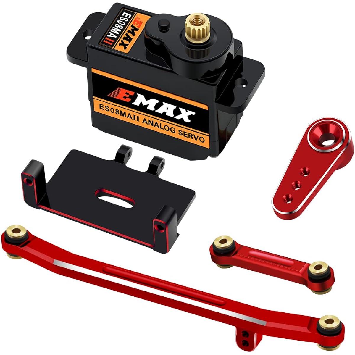 EPINON AXIAL SCX24 Servo Metal Gear EMAX Servo Steering Servo Servo Mount Bracket and Arm and Steering Link Set SCX24 Upgrade Parts (Red)