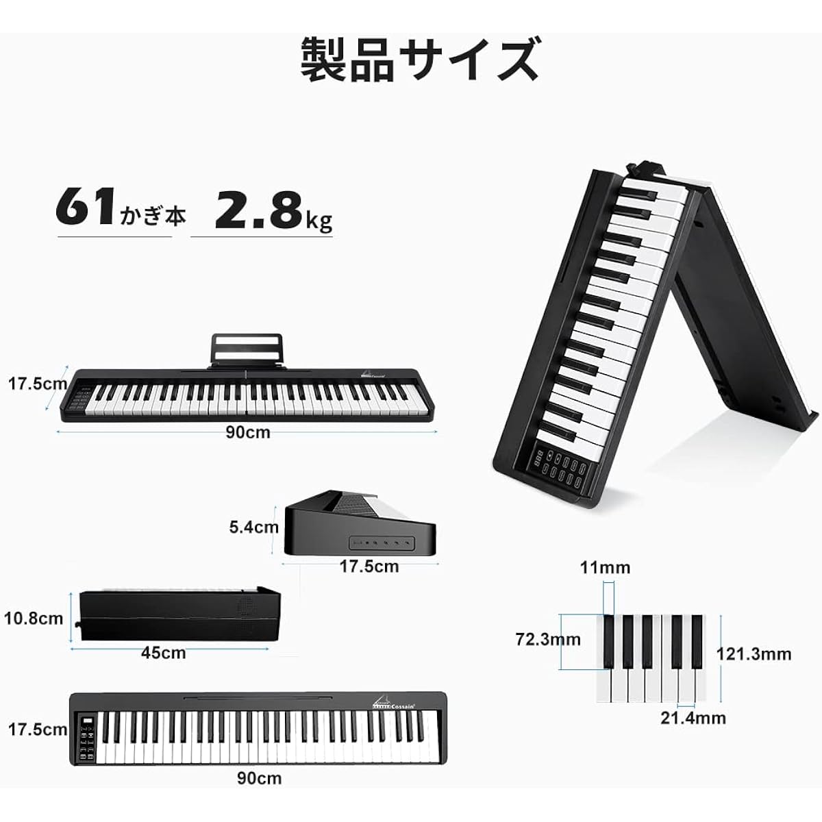 Cossain BX-18 Electronic Piano 61 Keys Foldable Beginner Set Wireless MIDI Compatible Electronic Piano Practice (Compact, Black)