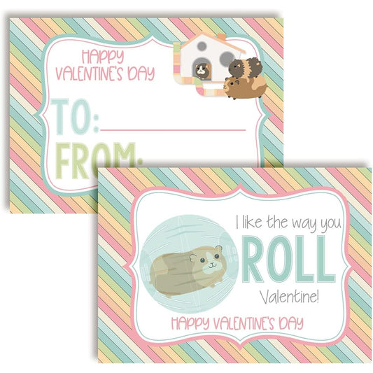 Amanda Creation Valentine Guinea Pig Themed Valentine's Day Exchange Cards for Kids to Give to Friends and Classmates - 30 3.5" x 5" Fill-in Cards (No Envelopes)