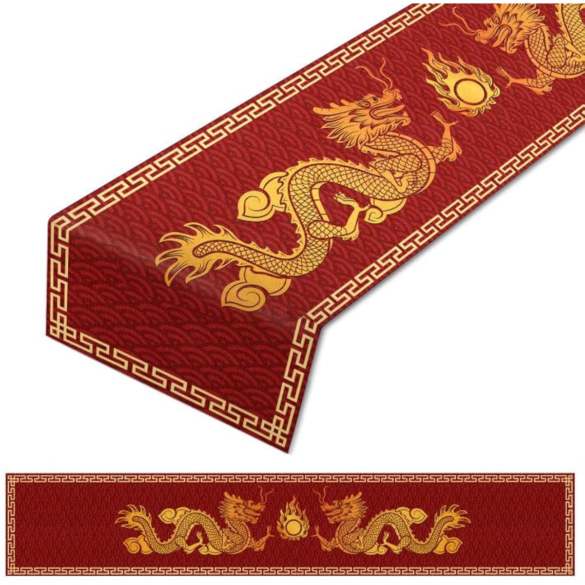 Chinese New Year Table Runner 2024 Zodiac Dragon Table Runner Double Dragons Playing with Beads Spring Festival Winter Kitchen Dining Table Decor for Holiday Home Party Dining 13 x 72 Inch