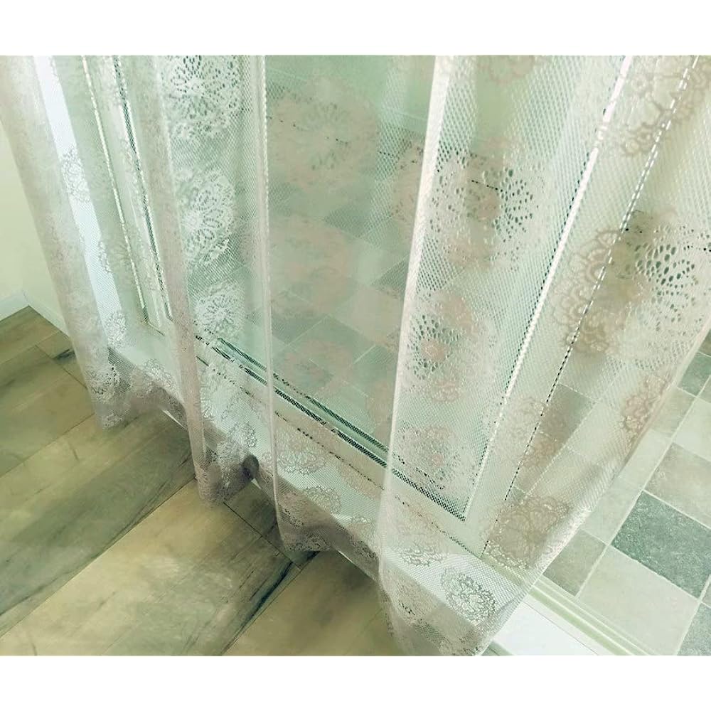 Kaei-lace Made in Japan Scandinavian Crochet Pattern Lace Curtains, Set of 2, Width 150cm x Length 208cm, Gray
