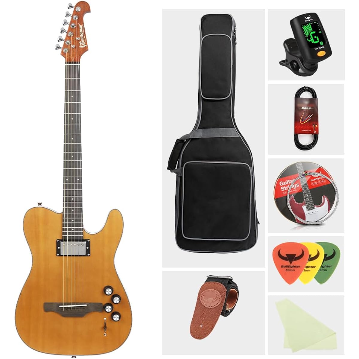 Bullfighter Silent Guitar Acoustic Guitar Travel Guitar Quiet Beginner Practice Steel String Folk Guitar Dual Pickup K10 (wood)