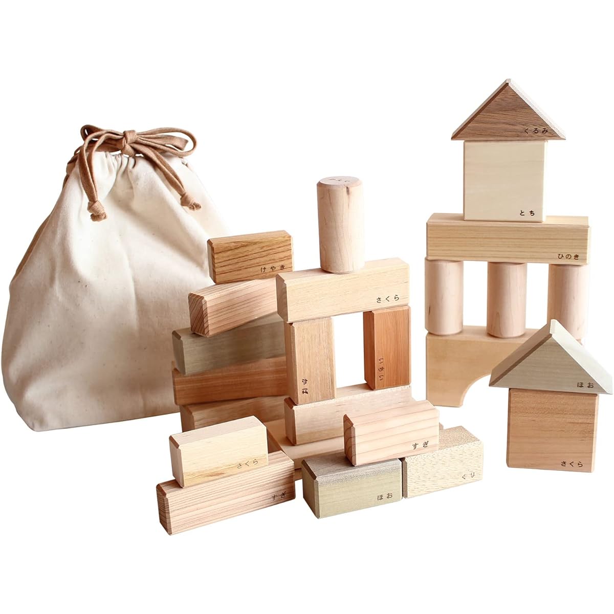 Oak Village Building Blocks, Parquet Building Blocks in a Bag, 25 Pieces, Wooden, Wood Grain, Made in Japan, Solid Wood, Educational Toy, Toy, Children, Baby Shower, Christmas, Birthday, Present, Gift, Stylish