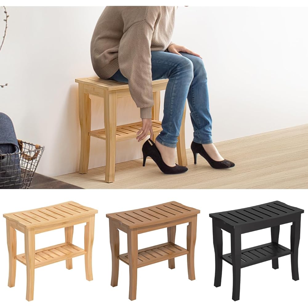 Focieulo Stool, Bamboo Bench, Dining Bench, Entrance Bench, Side Table, Dining Table Auxiliary Chair, Storage Shelf, Storage Stool, Shower, 2 Tier Seat, Plant Stand, Step Stool, Pregnant Women, Children, Elderly Care (Bamboo Color)