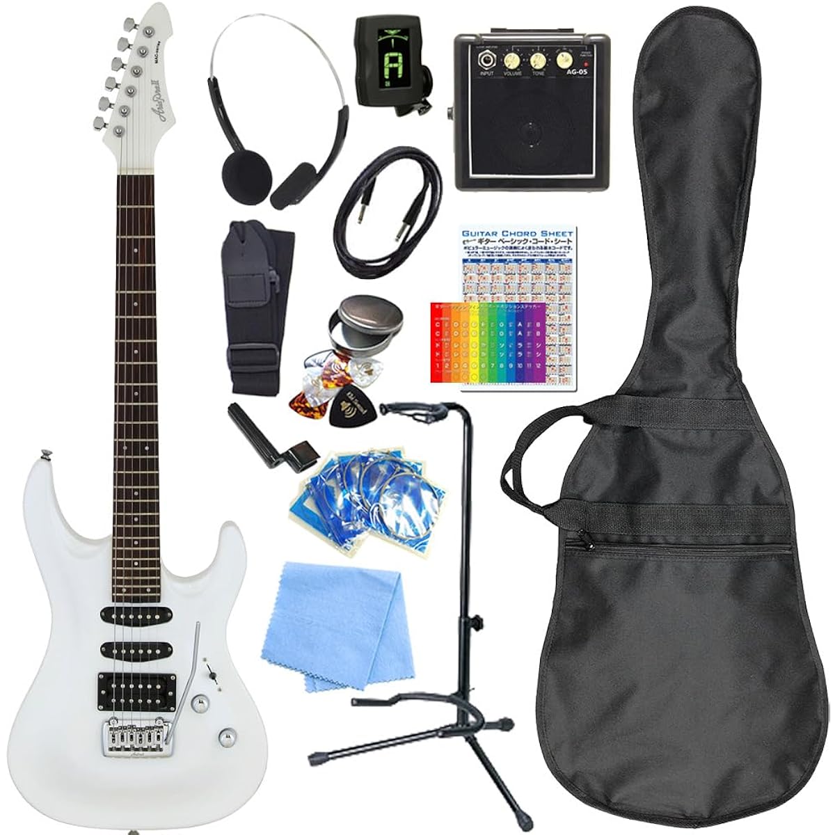 Electric guitar beginner set AriaProII MAC-STD PW Aria mini amp included 15-piece set [98765]