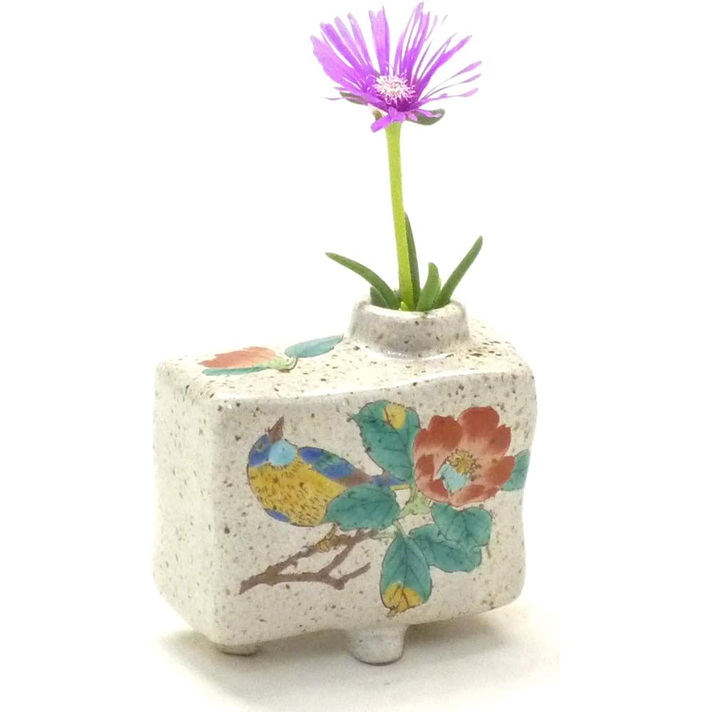 Kutani ware [single vase] camellia and bird