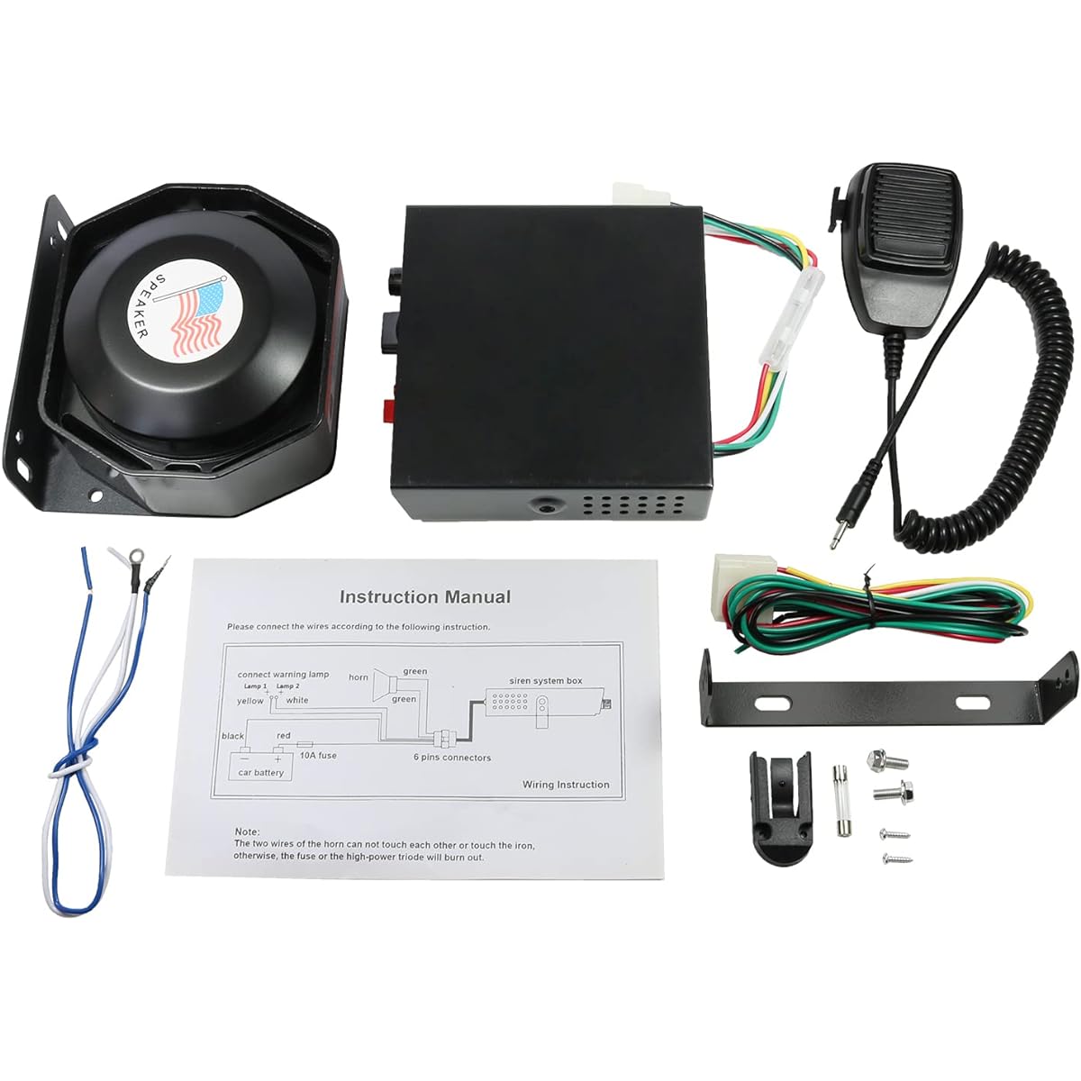 DICMIC 200W 8 Tone Emergency Warning Siren PA Speaker System with Handheld Microphone & 2 Light Control Switches