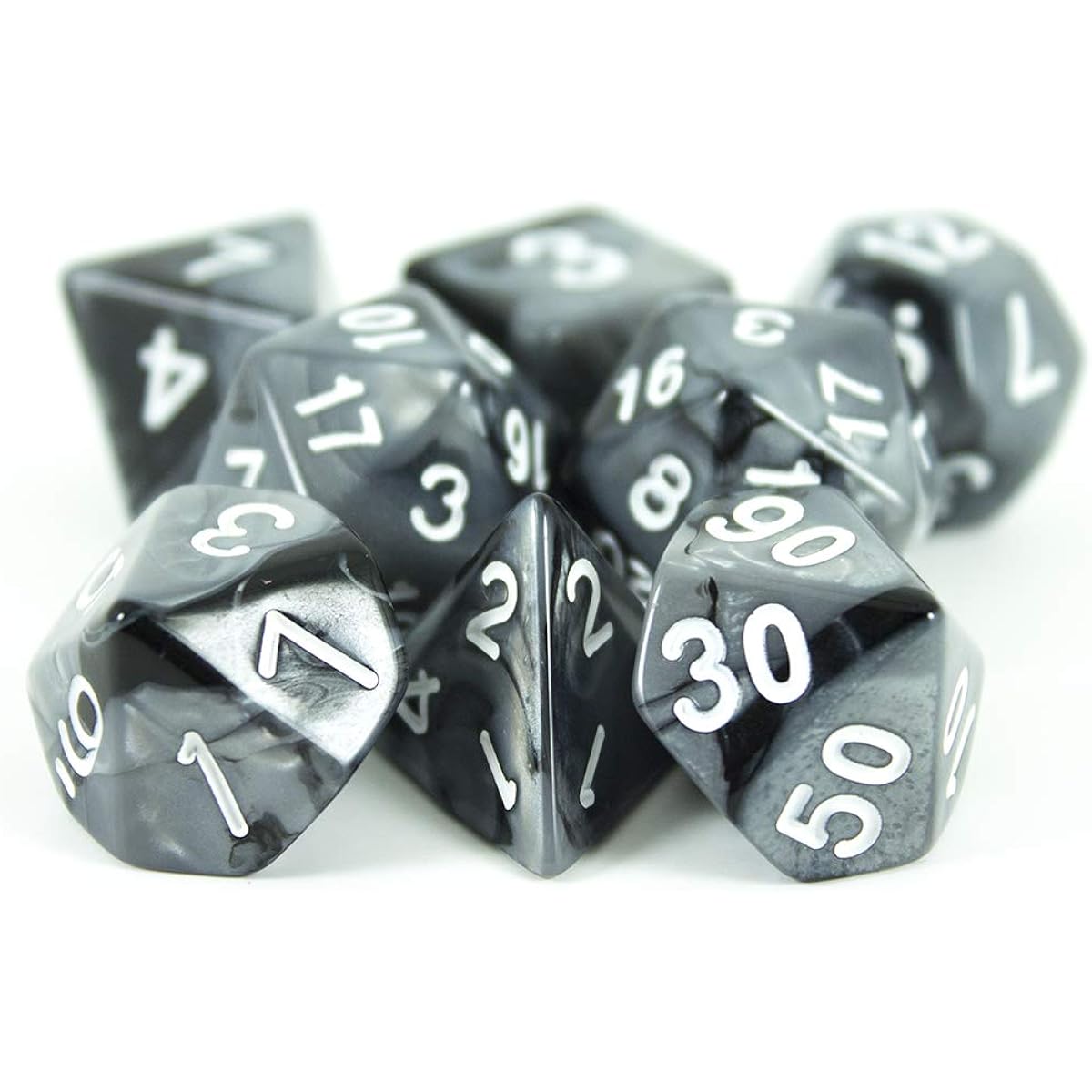 Paladin Roleplaying Grey and Black Dice Extended Polyhedral Set Extra D20 "Claws of Darkness"