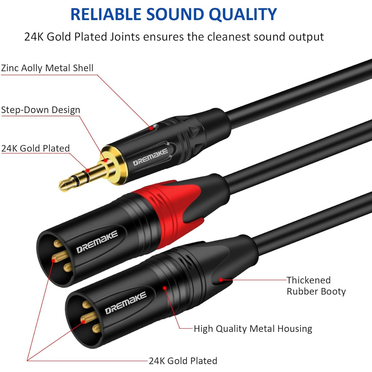 DREMAKE TRS 3.5mm 1/8" Male to Dual XLR 3 Pin Male Audio Breakout Cable 3ft 3.5mm 1/8" to Dual XLR Male Adapter Interconnect Y Splitter Cable Jack 3.5mm TRS Stereo to Double XLR Male Patch Cord