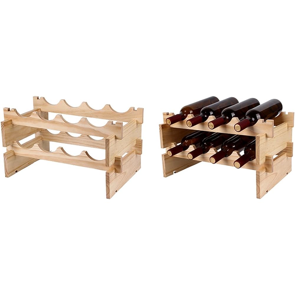 Anberotta Wooden Wine Rack Stackable Holder Wine Champagne Bottles Wood Storage Case Stand Interior Display Available in 1, 2, 3, and 4 Tiers W1 (Storage for 8 bottles, 2 Tiers)