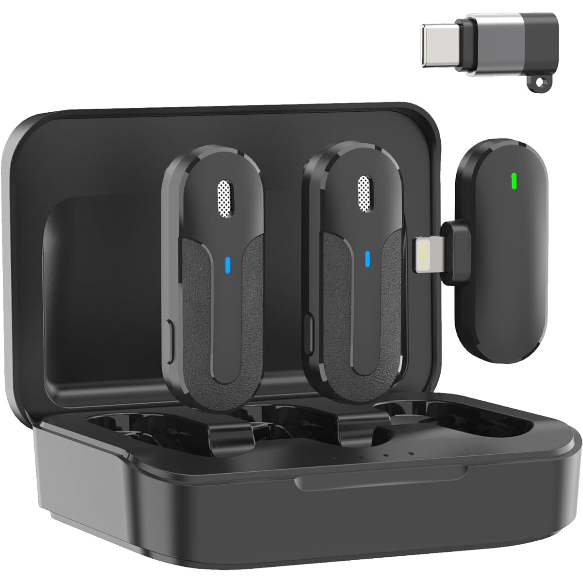 AutimHoo Wireless Lavalier Microphones for iPhone iPad Android - Double Mics Mini Microphone with Noise Cancellation and Mut