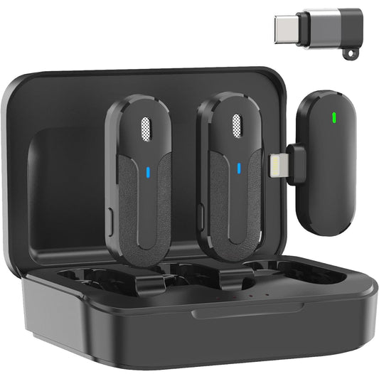 AutimHoo Wireless Lavalier Microphones for iPhone iPad Android - Double Mics Mini Microphone with Noise Cancellation and Mut