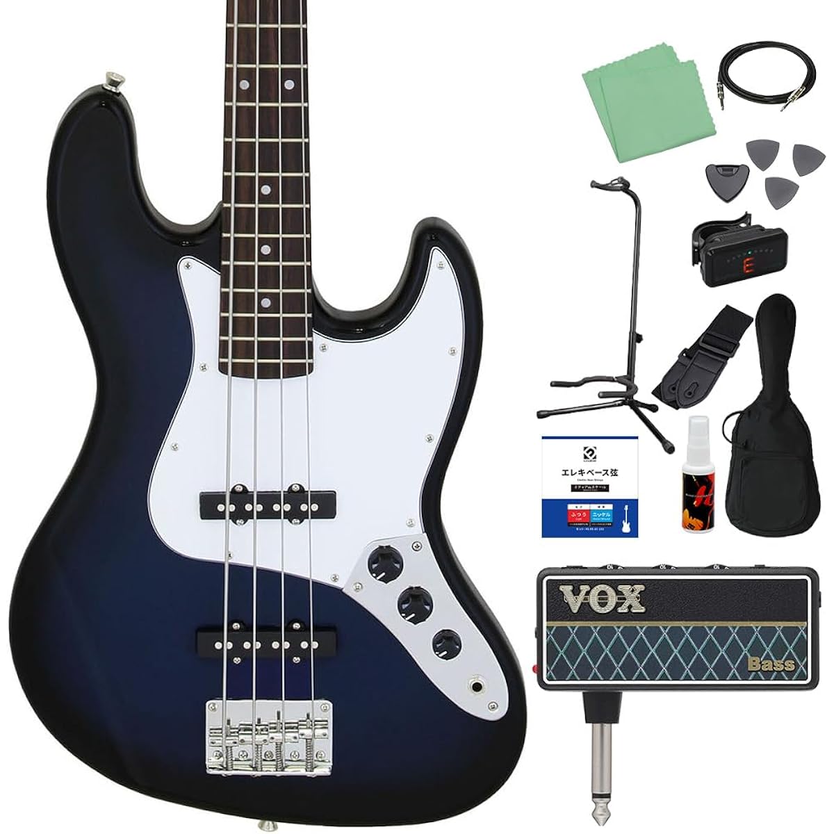 LEGEND LJB-Z Blue Black Sunburst Bass Beginner 12-piece Set [with amPlug] Jazz Bass Type Legend
