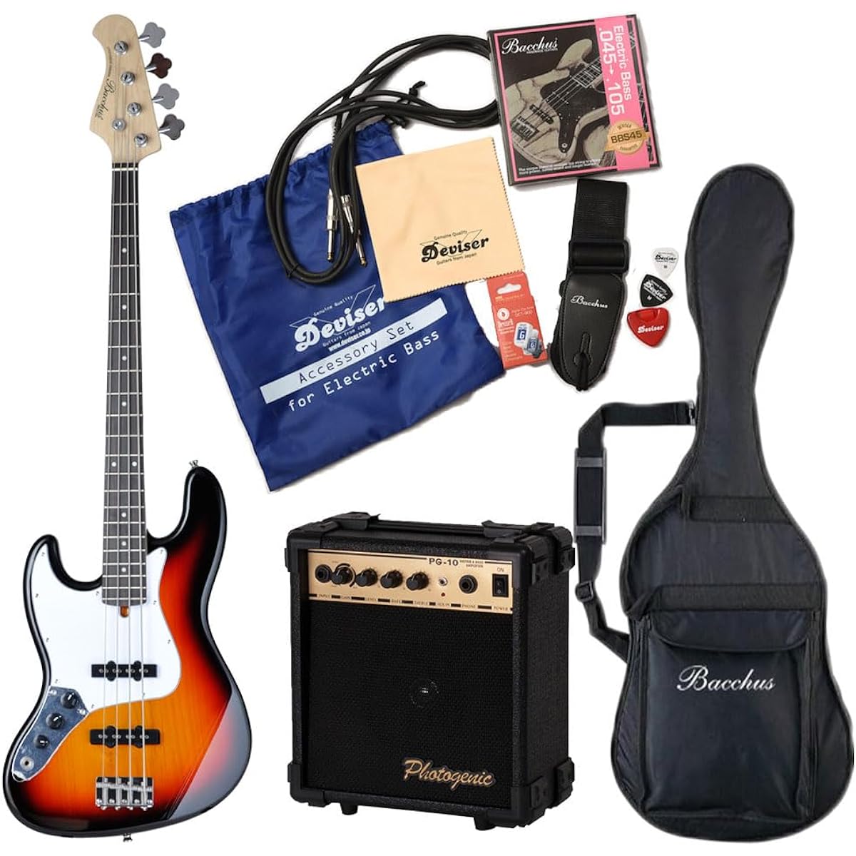 Left-handed [Initial adjustments completed so you can play right away!] Bacchus BJB-1R/LH Left-handed Original Electric Bass Set (3TS) 3-tone Sunburst