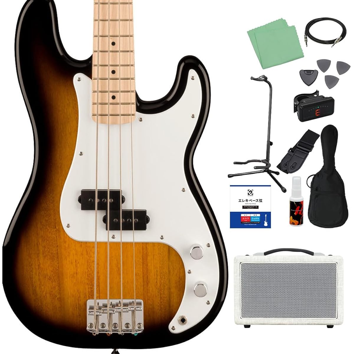 Squier by Fender SONIC PRECISION BASS 2-Color Sunburst 12-piece bass beginner set [Shimamura Music's best-selling bass amp included] Precision bass, maple fretboard, Squier