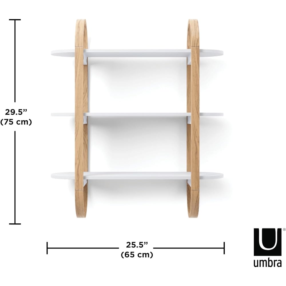 umbra Wall Mounted Shelf 3 Tier Rack Wooden Shelf White/Natural W65 x D24 x H75cm BELLWOOD 21016859668