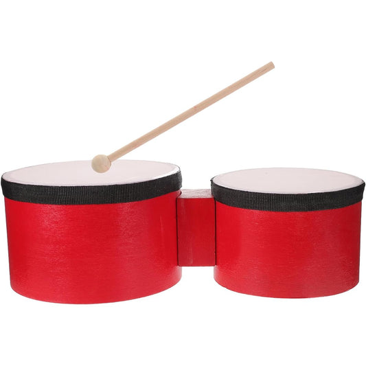 Orff Bongo Drums Set of 4 Wooden Bongo Drums for Adults Beginners Double Drum Head Tambourine with 2 Mallets Ages 9-12 Years Kids