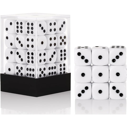 36 Pack 12mm 6 Sided Dice Set, Solid White Gaming Dice Set, 6 Sided Standard Color Dice for Tenji/Bunko/Math Education with Portable Plastic Box (White)