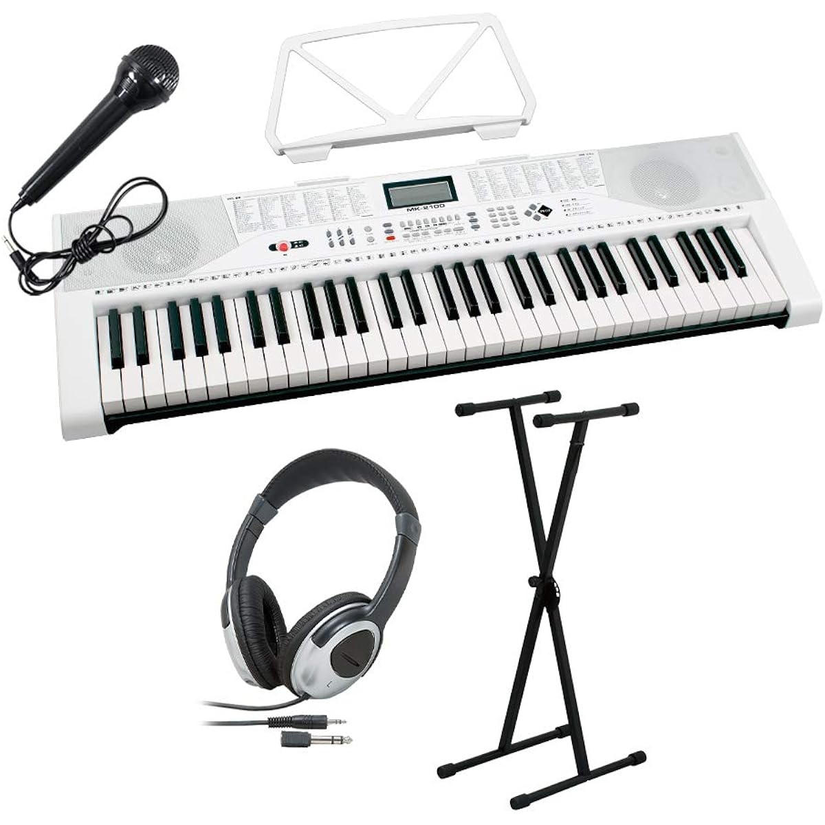 JOY MK-2100 Stand and Headphone Set 61 Keys with Microphone and Music Stand Joy Keyboard Digital Piano
