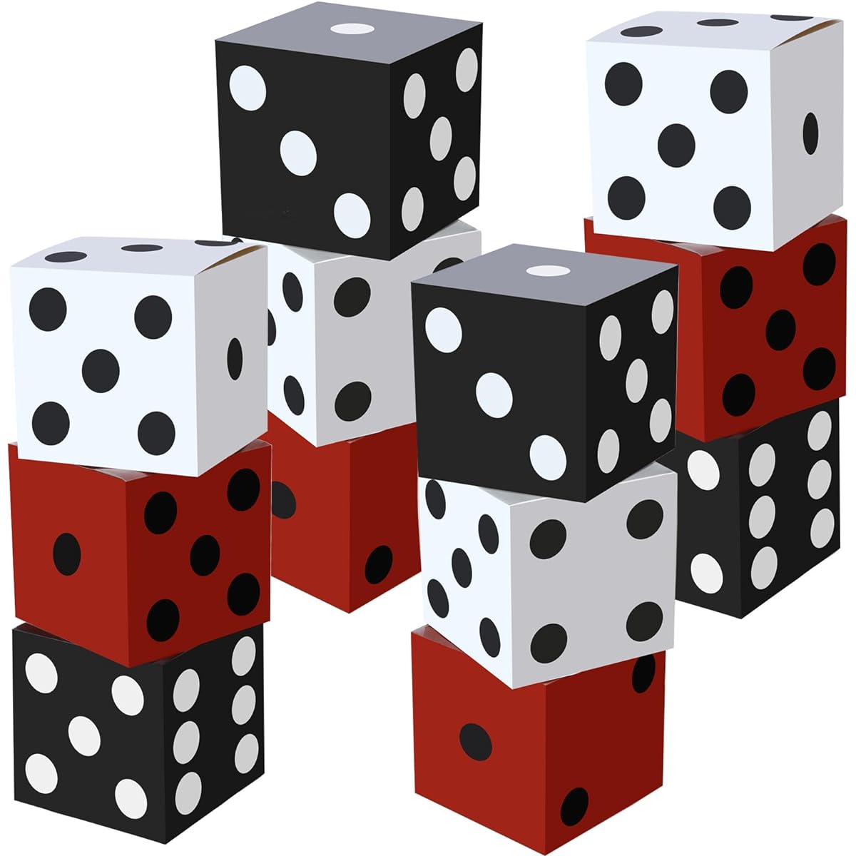 Ctosree 12 Pieces 11 Inch Dice Box Casino Night Birthday Party Decorations Las Vegas Party Theme Party Supplies 3D Block Centerpiece Box Stacking Red Black White (Black, White, Red)