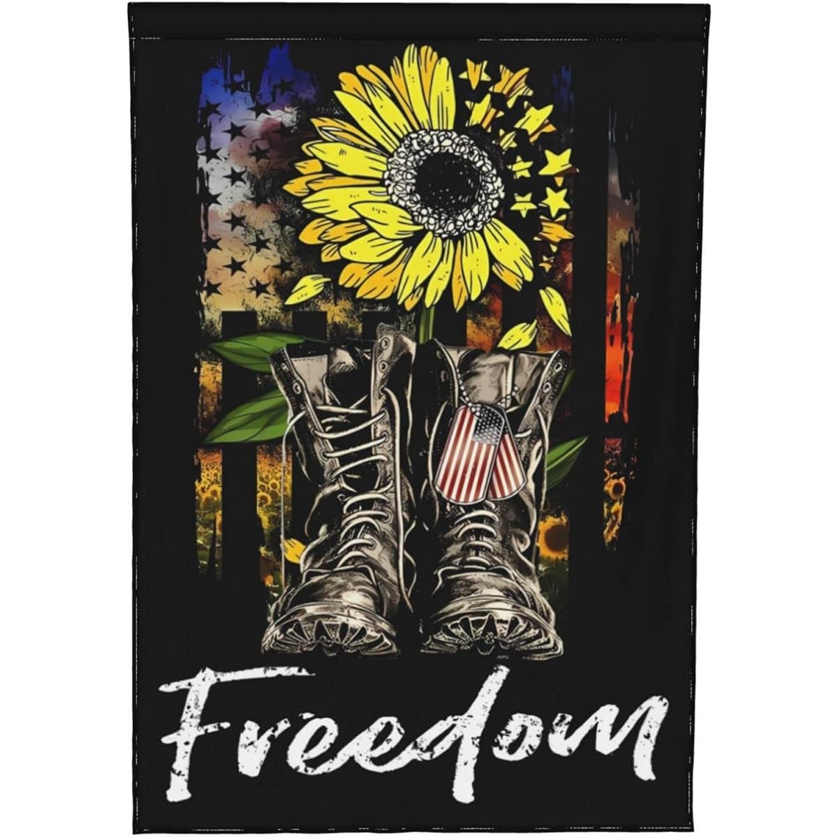 Memorial Day Garden Flag Freedom Boots Sunflower Flag 12 x 18 inches Army Soldier Veteran 4th of July Patriotic Garden Outdoor Decor