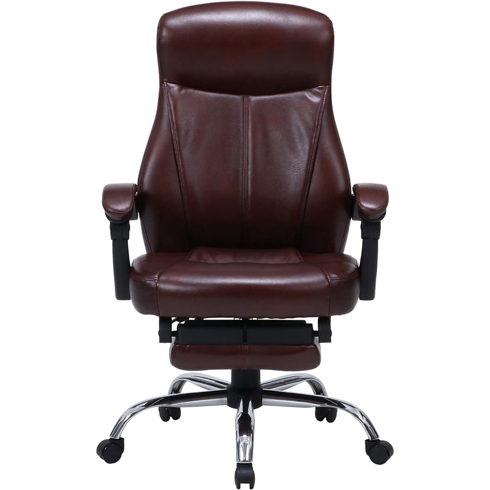Fuji Boeki Office Chair Desk Chair Width 69.5 x Depth 63 x Height 105~113cm Brown with Ottoman Stepless Reclining Elevating Synthetic Leather Zex 15504