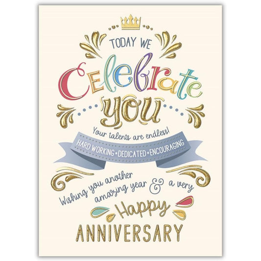 25 employee anniversary cards with fun typography designs and 26 white envelopes, FSC mix