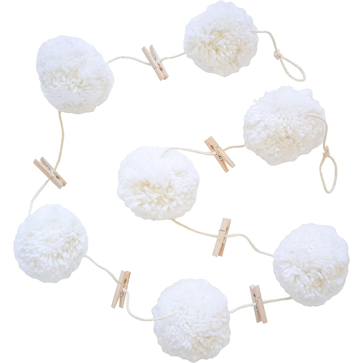 sageinthyme 6ft Yarn Pom Pom Garland Large Boho Minimalist Decor (Includes 4" Pom Poms and Clothespins - White)