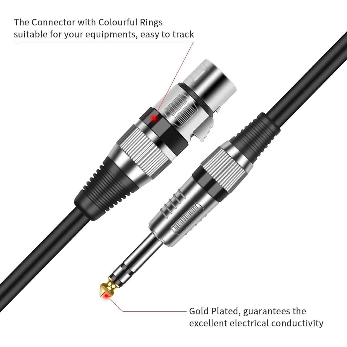 DREMAKE Female XLR to 1/4 Inch 6.35mm TRS Male Cable XLR to Quarter Inch Balanced Microphone Cable 6 Pack TRS 6.35mm to XLR Female Audio Microphone Wire Cable 25 Feet