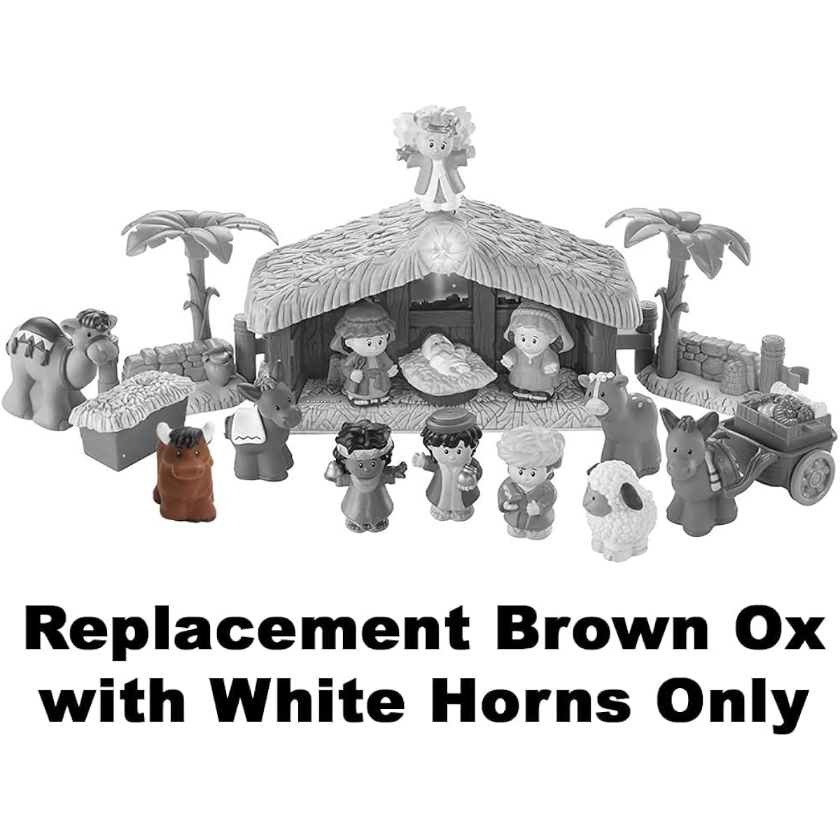 Fisher-Price Little People Replacement Part for Nativity Sets - FPT07 ~ Brown Ox and White Horn ~ Fits Many Sets