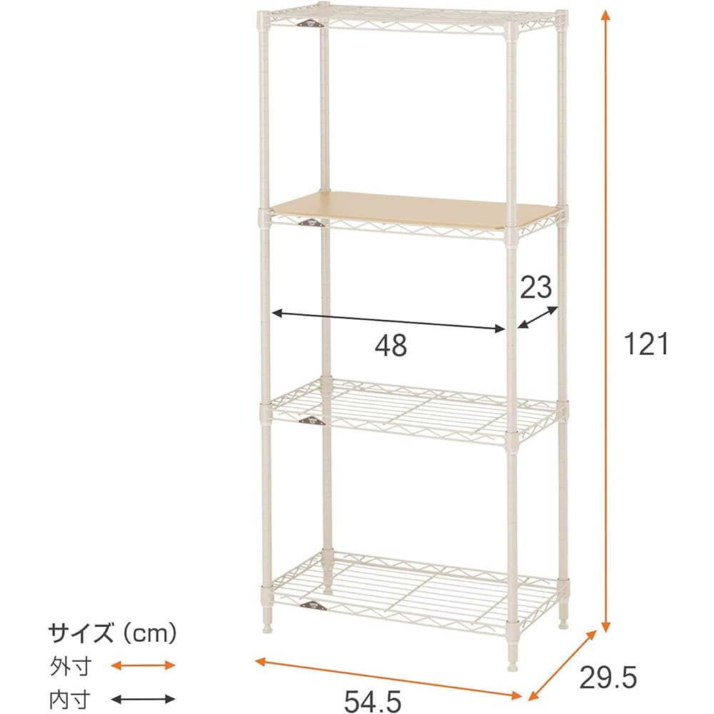 [Doshisha] Luminous Rack Steel Rack Shelf Storage with Sheet Beige Width 55cm Riche Series 4 Tier Storage Shelf Cupboard Free Rack Off White RC5512-4WS