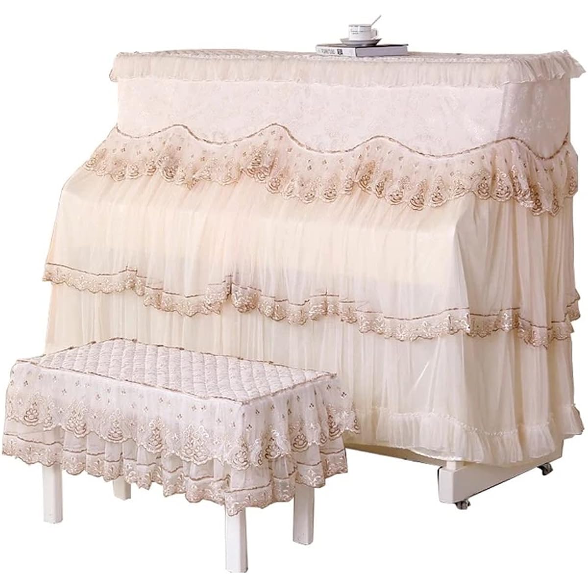 European-style piano cover, lace fabric decorative upright piano cover pastoral style home full piano cover dustproof cover piano bench cover vertical piano universal (Size : Stool Cover 58*38cm)