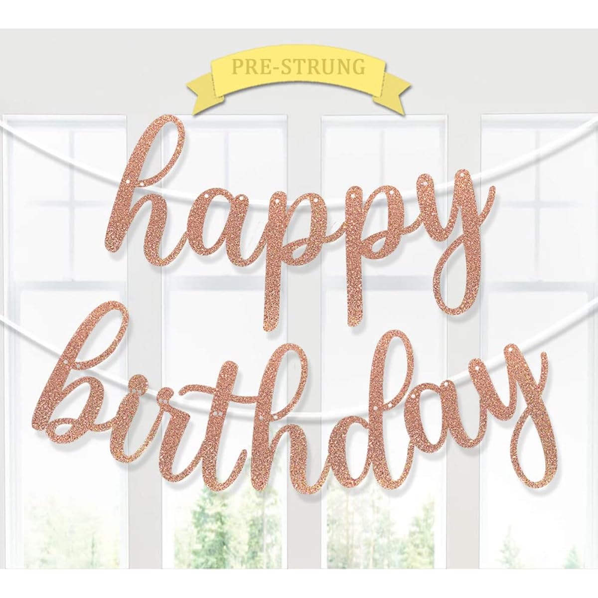Happy Birthday Banner Pre-strung Rose Gold Glitter Birthday Party Decorations 9.84ft DIY Birthday Party Decor Event Favors for Women/Girls