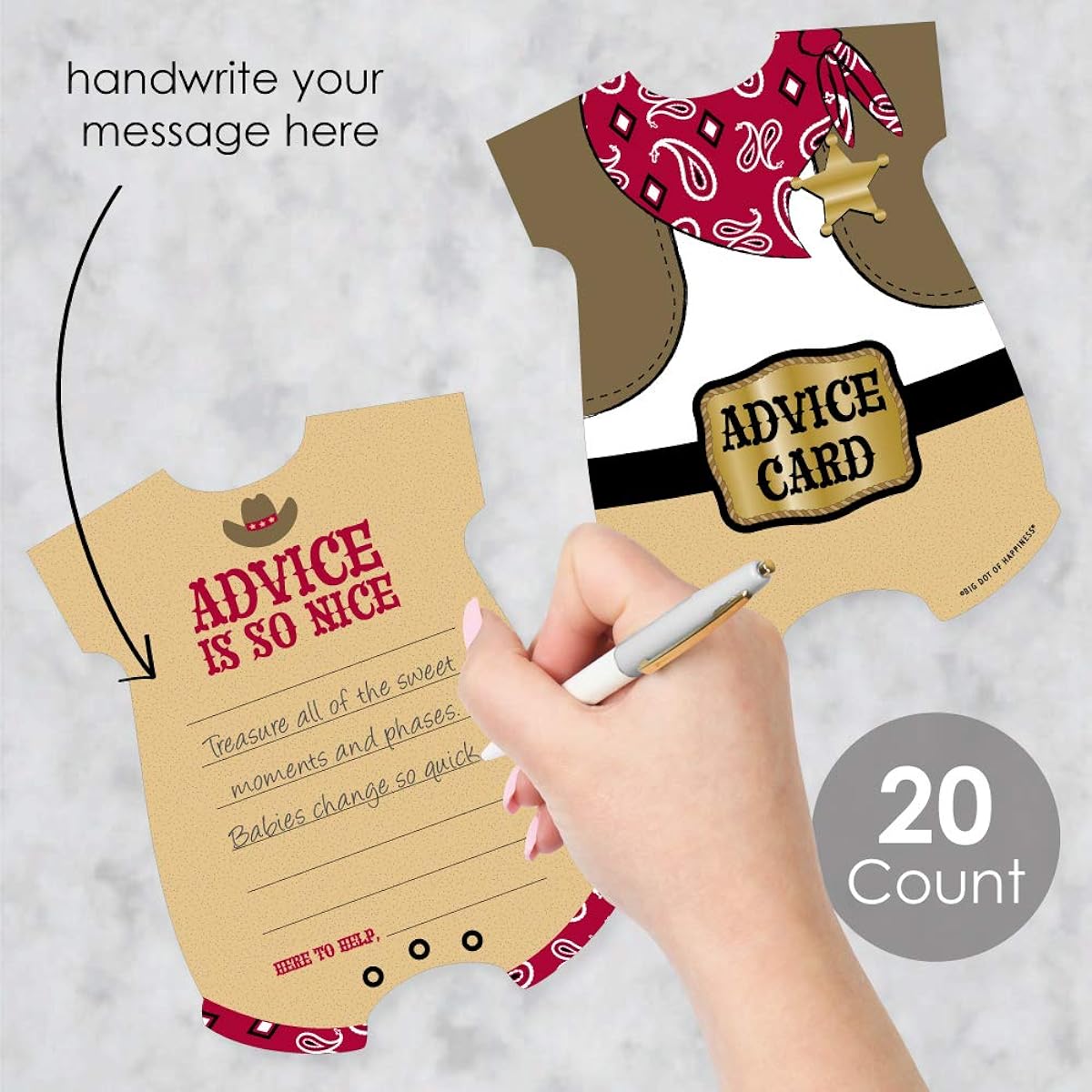 Big Dot of Happiness Little Cowboy - Baby Bodysuit Wish Cards Western Baby Shower Activity - Shaped Advice Cards Game - Set of 20