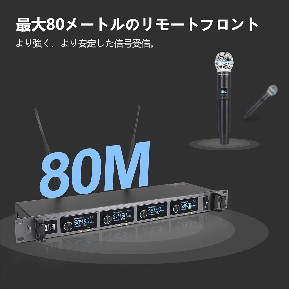 XTUGA A140 Wireless Microphone System, 4 Channel UHF Metal Build, Long Range 300ft Handheld Microphone Karaoke Machine for Church/Karaoke/Wedding/Event