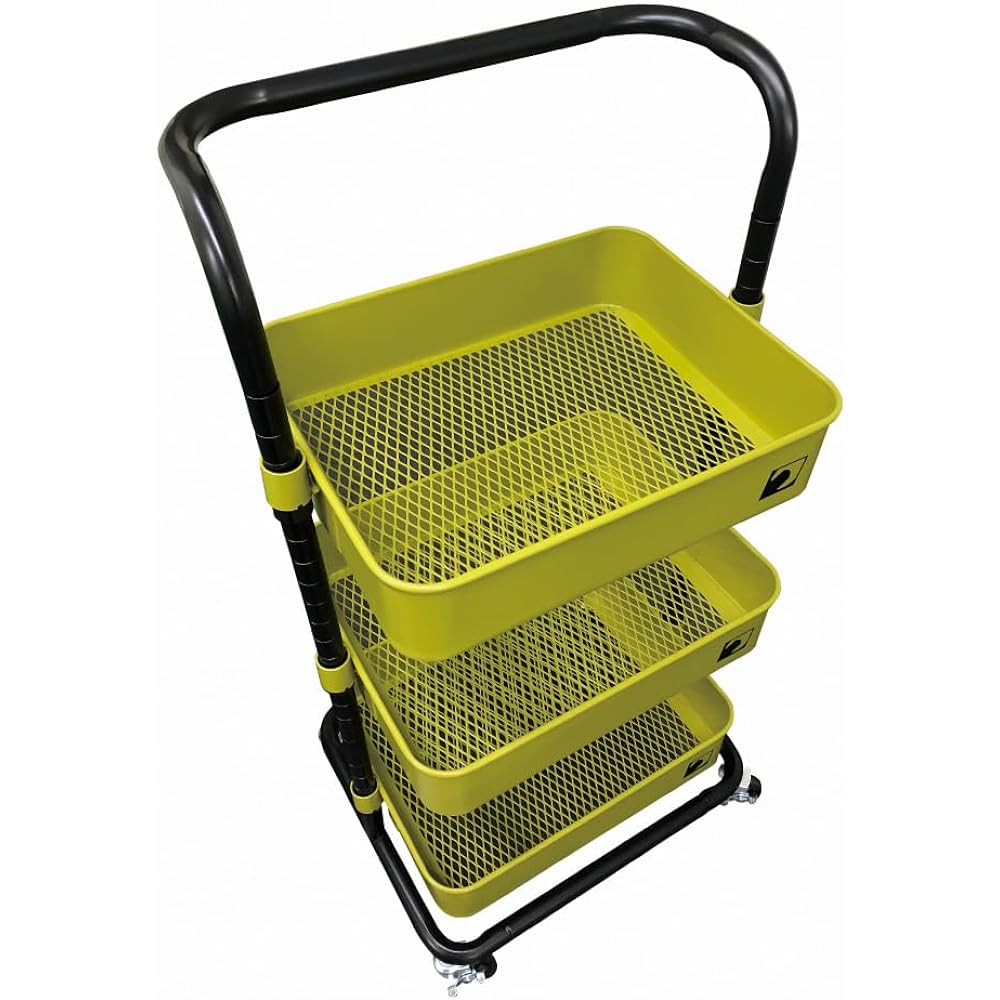 SIGNET Storage Shelf Height Adjustable Mobile Rack Three Tier Steel Rack with Casters OD Color 54168 Yellow Green