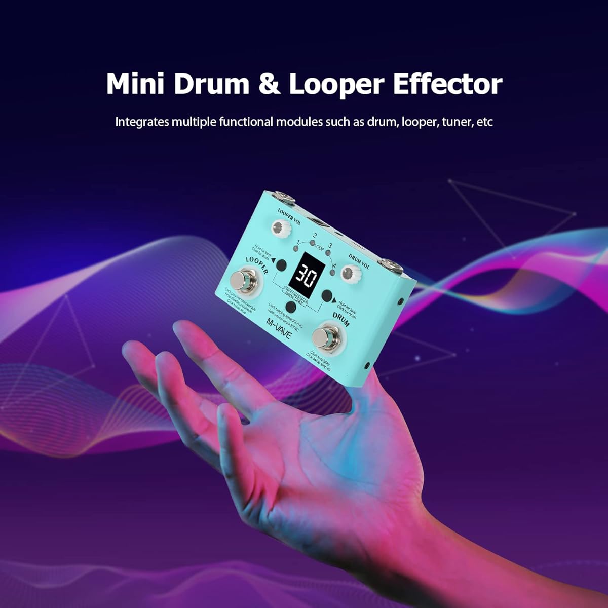 BUZHI Mini 2-in-1 Looper & Effect Pedal Drum Looper Effector Mini 2-in-1 Looper Drum Machine Double Footswitch Looper Pedal Looper Guitar Pedal 30 Drums 4 Loops High Precision Tuner Speed Adjustable